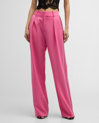 Area Crystal-embellished Pleated Wool-blend Straight-leg Pants In Pink
