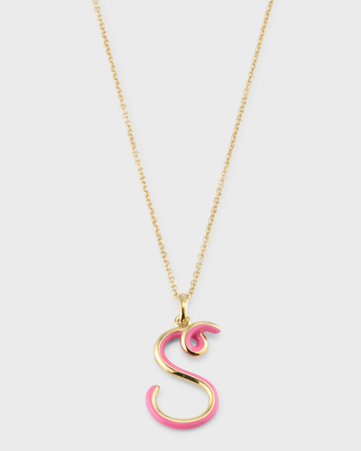 Bea Bongiasca Letter S Pendant Necklace With Half Enamel In Bubblegum Pink