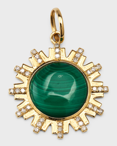 Kastel Jewelry 14k Yellow Gold Round Malachite Pendant With Diamonds