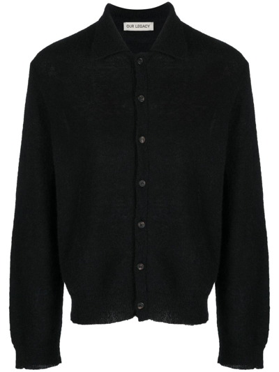 Our Legacy Black Wool-blend Cardigan In Black Fuzzy