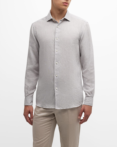 Zegna Men's Linen Sport Shirt In Grey