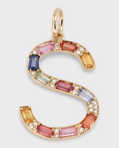 Kastel Jewelry Multi-sapphire And Diamond Initial Pendant, S In Gold