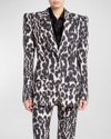 Tom Ford Leopard Print Sculpted Blazer Jacket In Chalk And Bl