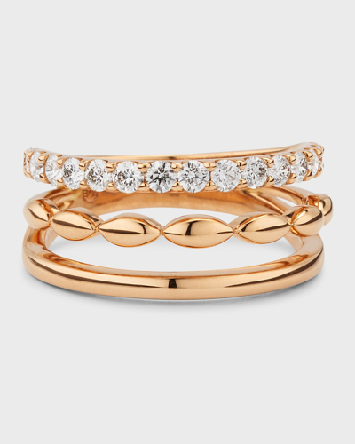 Etho Maria 18k Pink Gold 3 Row Ring With Diamonds