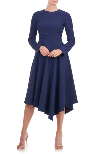 Kay Unger Ula Long Sleeve Midi Dress In Deep Navy