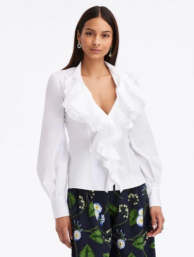 Oscar De La Renta Ruffled Stretch-cotton Top In White