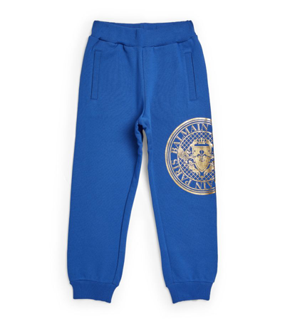 Balmain Kids' Logo-print Cotton Sweatpants In Blue