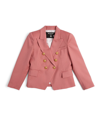 Balmain Kids' Double Breast Blazer Jacket With Logo Buttons In Pink