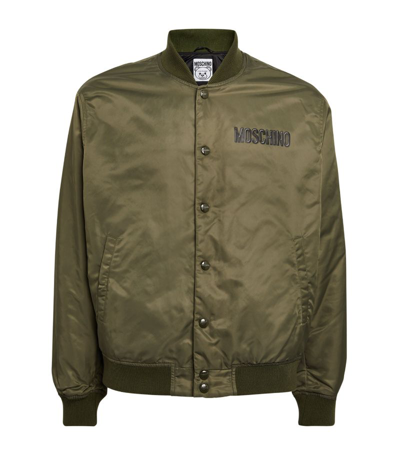 Moschino Logo-print Bomber Jacket In Khaki