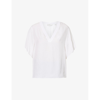 VINCE VINCE WOMENS OPTIC WHITE V-NECK RELAXED-FIT CREPE TOP,67083979