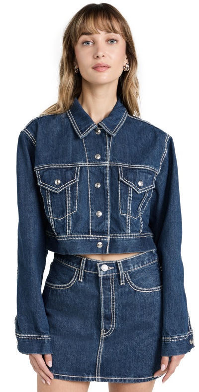 Re/done Cropped Denim Trucker In Xs