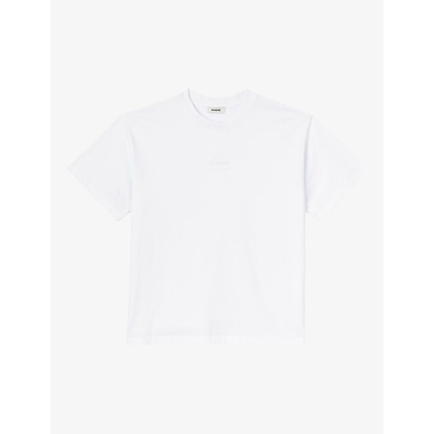 Sandro Mens Naturels Rubber-logo Relaxed-fit Cotton T-shirt In White