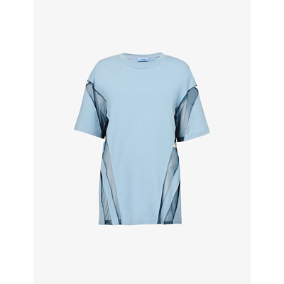 Mugler Illusion Panelled Cotton T-shirt In Light Blue
