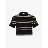 Saint Laurent Striped Cropped Cotton-piqué Polo Shirt In Noir Naturel