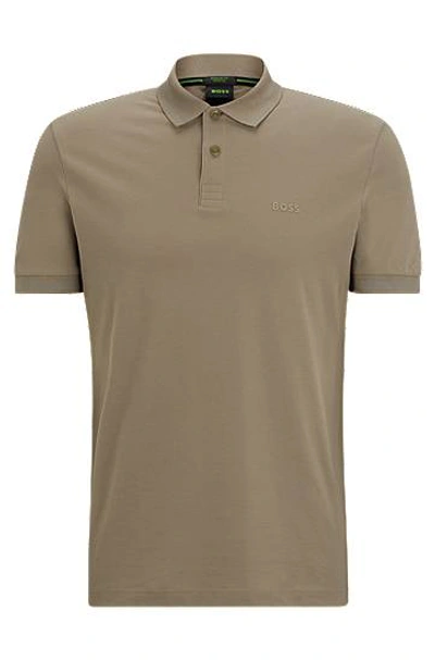 Hugo Boss Cotton-piqué Polo Shirt With Tonal Logo In Brown