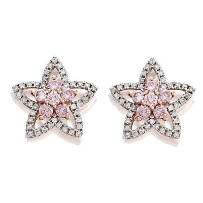 Pre-owned One In A Million Womens 9ct Gold Pink Diamond Stud Earrings 1/2ct Per Pair