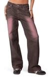 EDIKTED QUINNY PINK WASHED LOW RISE WIDE LEG JEANS