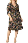 Kiyonna Women's Floral Wrap Midi-dress In Midnight Meadow