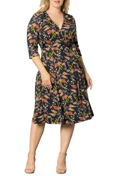 Kiyonna Women's Floral Wrap Midi-dress In Midnight Meadow