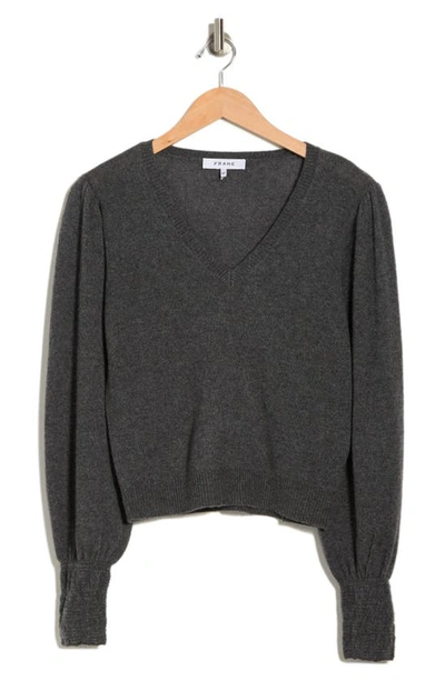 Frame V-neck Balloon Sleeve Cashmere & Wool Sweater In Anthracite