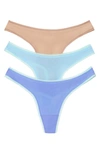 On Gossamer 3-pack Mesh Thongs In Blue/ Champagne