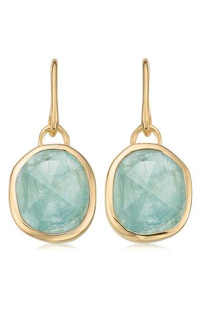 Monica Vinader Siren Bezel Set Drop Earrings In Yellow Gold/ Aquamarine