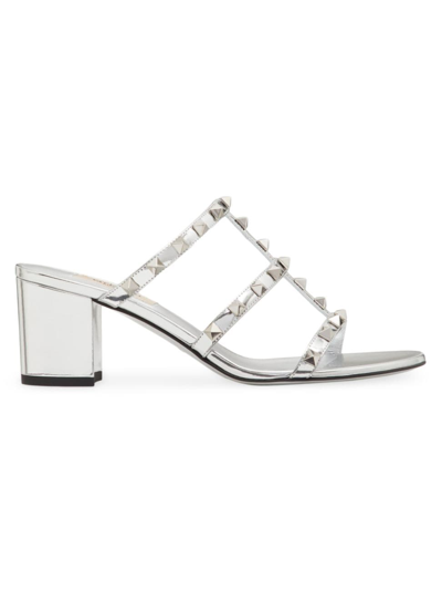 Valentino Garavani Rockstud Mirror-effect Slide Sandal 60mm Woman Silver 41.5