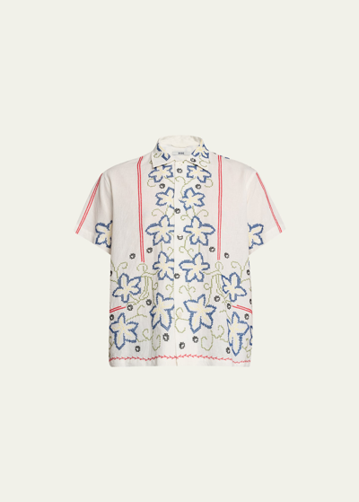 Bode Embroidered Cotton And Linen Shirt In Multi