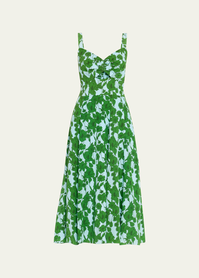 Jason Wu Sleeveless Floral-print Cutout Midi Dress In Green Sky Blue