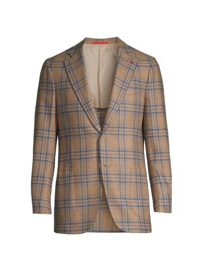 Isaia Men's Domenico Plaid Wool Two-button Sport Coat In Beige Blue