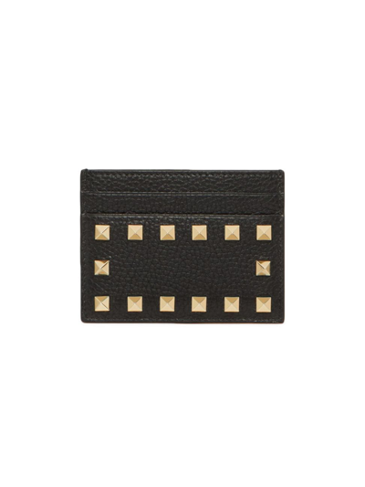 Valentino Garavani Women's Rockstud Grainy Calfskin Cardholder In Black