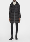 Moncler Womens Black Flammette Brand-patch Slim-fit Shell-down Jacket In Black