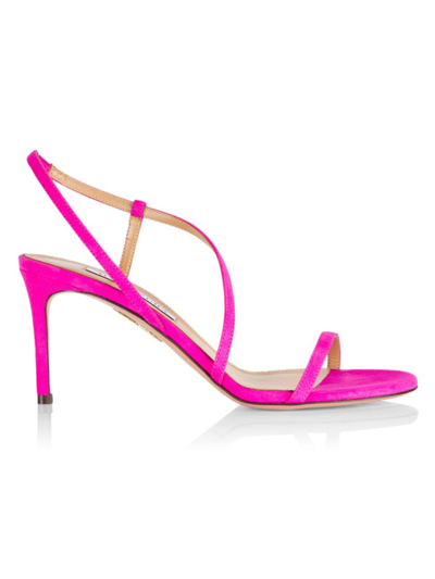 Aquazzura Women's Sleek 75mm Strappy Suede Sandals In Shocking Pink