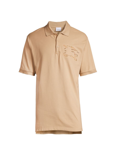 Burberry Cut Out Checked Logo Polo Shirt In Beige