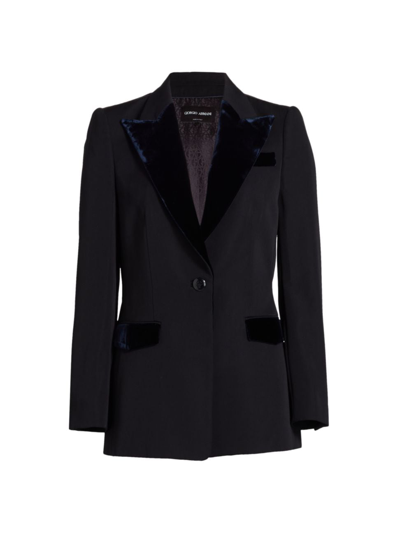 Giorgio Armani Virgin Wool Tuxedo Jacket With Velvet Details In Navy