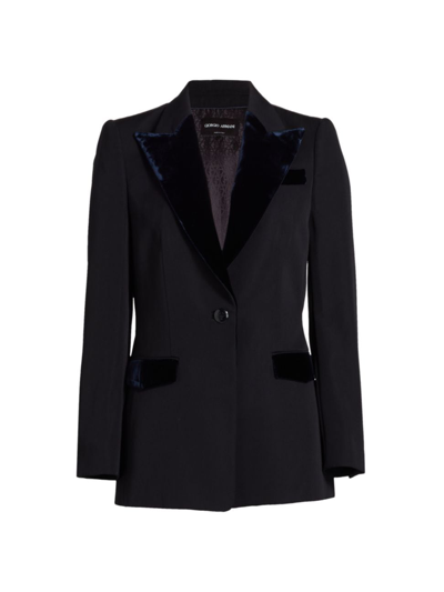 Giorgio Armani Virgin Wool Tuxedo Jacket With Velvet Details In Navy Blue