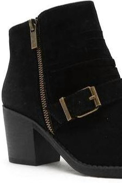 Qupid Faux Suede Bootie With Buckle In Black