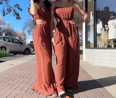 Lush Cut-out Jumpsuit In Terracotta In Brown