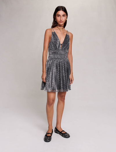 Maje Woman's Metalized Fibers, Short Silver Dress For Fall/winter