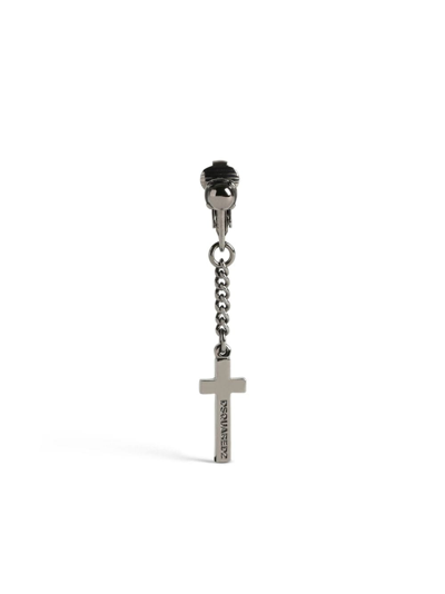 Dsquared2 Logo-engraved Cross Drop Earring In Silver