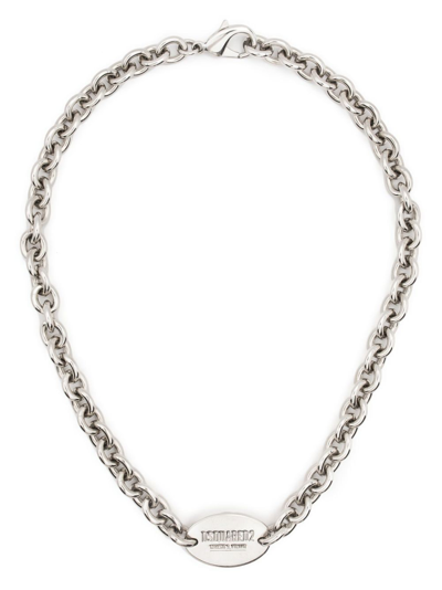 Dsquared2 Logo-plaque Chain-link Necklacr In Silver