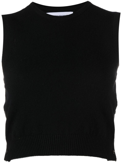 Thom Browne Cashmere Cropped Crew Neck Shell Top In Black
