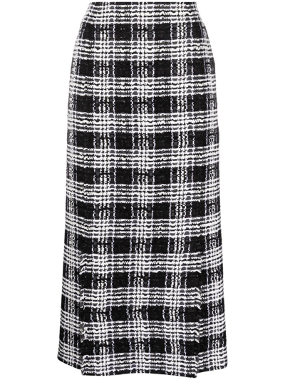 Thom Browne Check-pattern Calf-length Skirt In Black