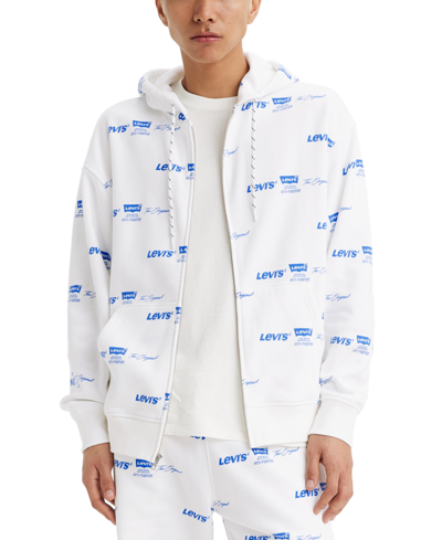 Levi's Men's Relaxed Fit Zip-front Allover Logo Print Hoodie In  Triple Logo White+
