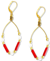 MINU JEWELS GOLD-TONE MOONSTONE & RED CORAL BEADED DROP EARRINGS