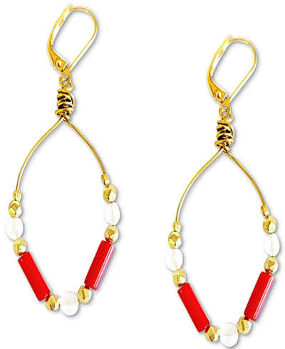 Minu Jewels Gold-tone Moonstone & Red Coral Beaded Drop Earrings In Red White