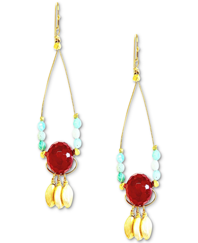 Minu Jewels Gold-tone Red Jade & Amazonite Beaded Chandelier Earrings In Gold Red Aqua