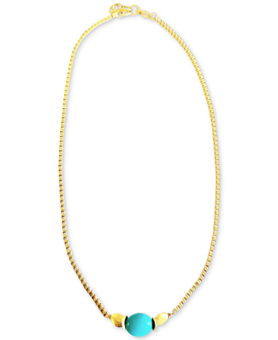 Minu Jewels Gold-tone Turquoise Box Chain Collar Necklace, 16" + 2" Extender In Gold Turquoise