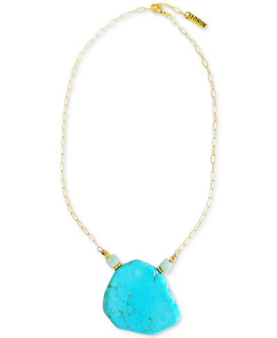 Minu Jewels Gold-tone Turquoise & Amazonite 16" Pendant Necklace In Gold Turquoise
