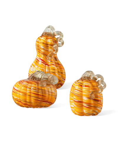 Glitzhome Multi Stripes Glass Pumpkin Gourd, Set Of 3